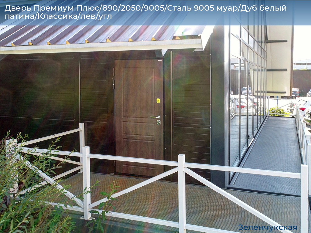 Дверь Премиум Плюс/890/2050/9005/Сталь 9005 муар/Дуб белый патина/Классика/лев/угл, zelenchukskaya.doorhan.ru